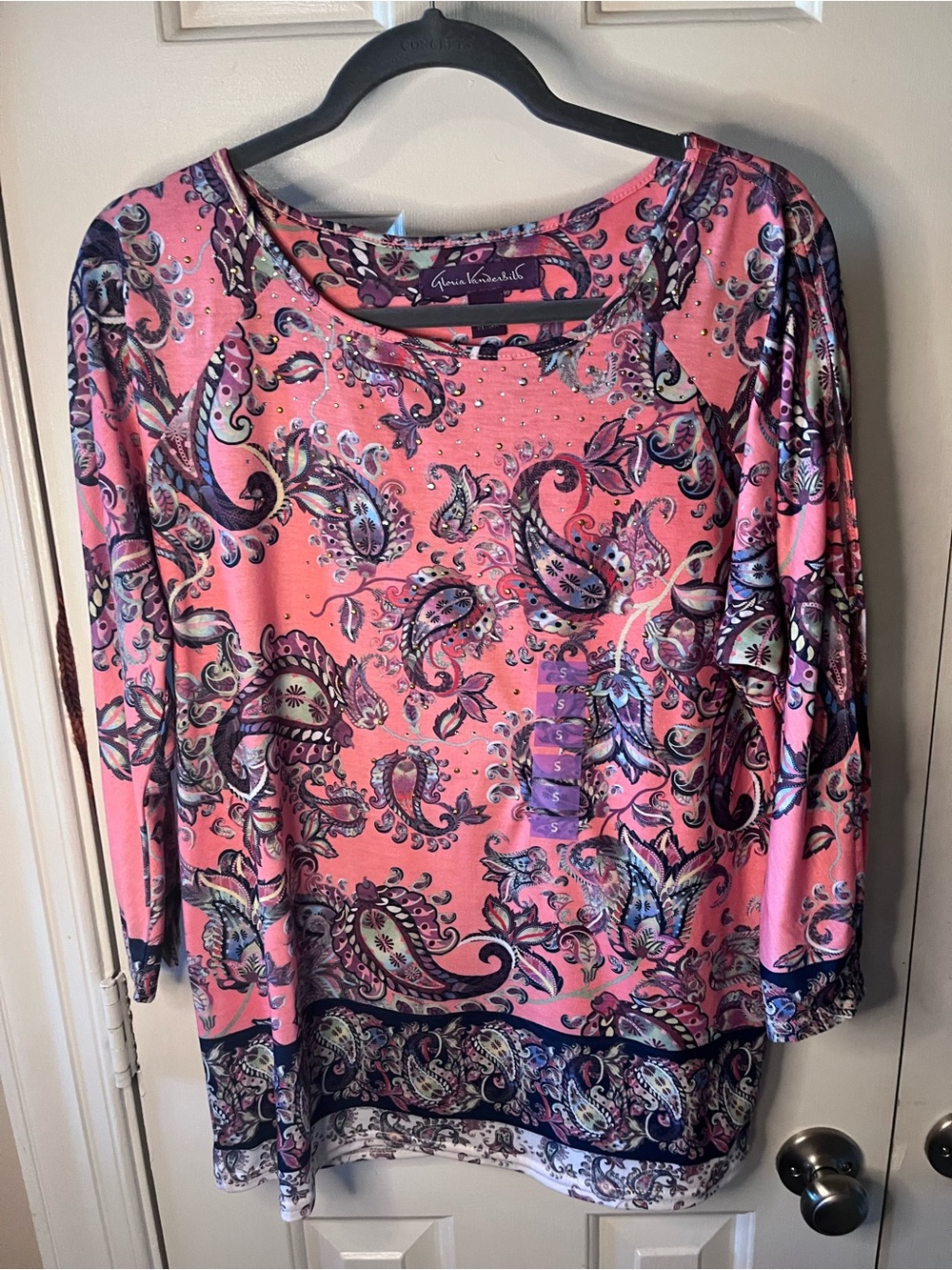 Gloria Vanderbilt Coral Paisley 3/4 sleeve NWT Top Small